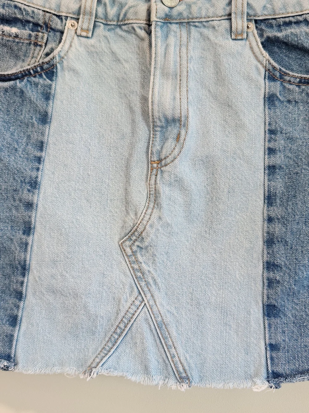 Garage Two Tone Colorblock Denim Patchwork Raw Hem Mini Skirt Size S